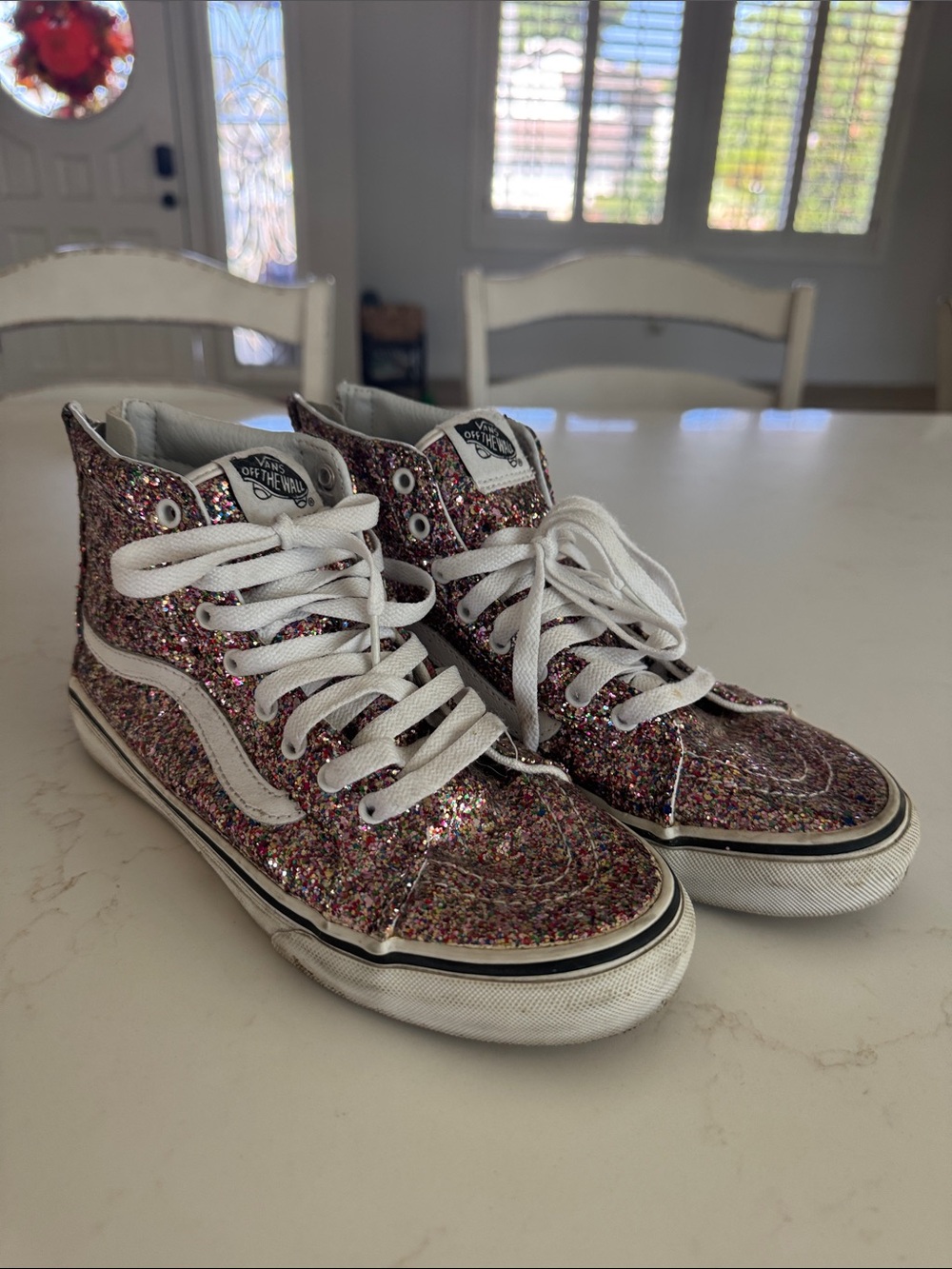 Vans women’s High-Top Glitter Sneakers - Pink Multi Glitter